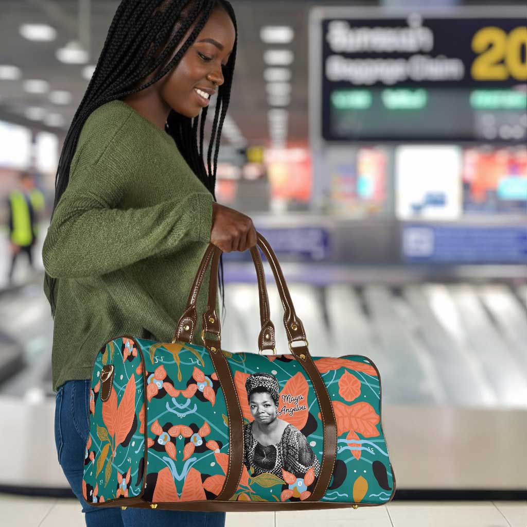 Maya Angelou Travel Bag Inspirational Quote Design Vibrant Teal and Orange Leaf Motif - African Pride