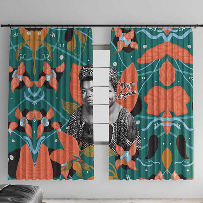 Maya Angelou Window Curtain Inspirational Quote Design Vibrant Teal and Orange Leaf Motif - African Pride