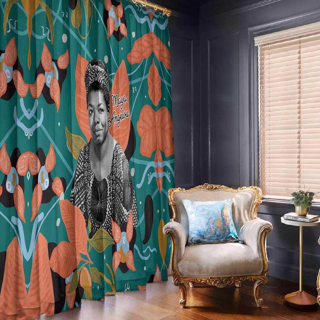 Maya Angelou Window Curtain Inspirational Quote Design Vibrant Teal and Orange Leaf Motif - African Pride