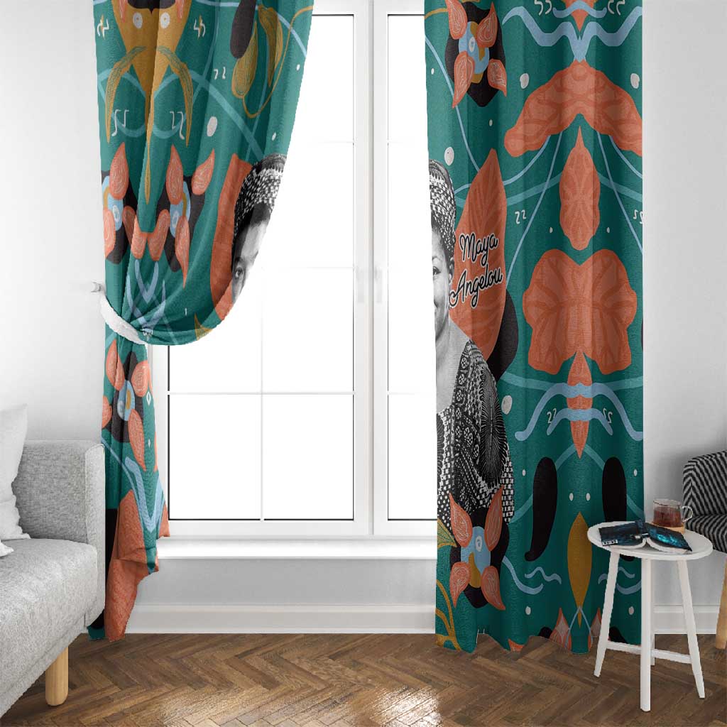 Maya Angelou Window Curtain Inspirational Quote Design Vibrant Teal and Orange Leaf Motif - African Pride