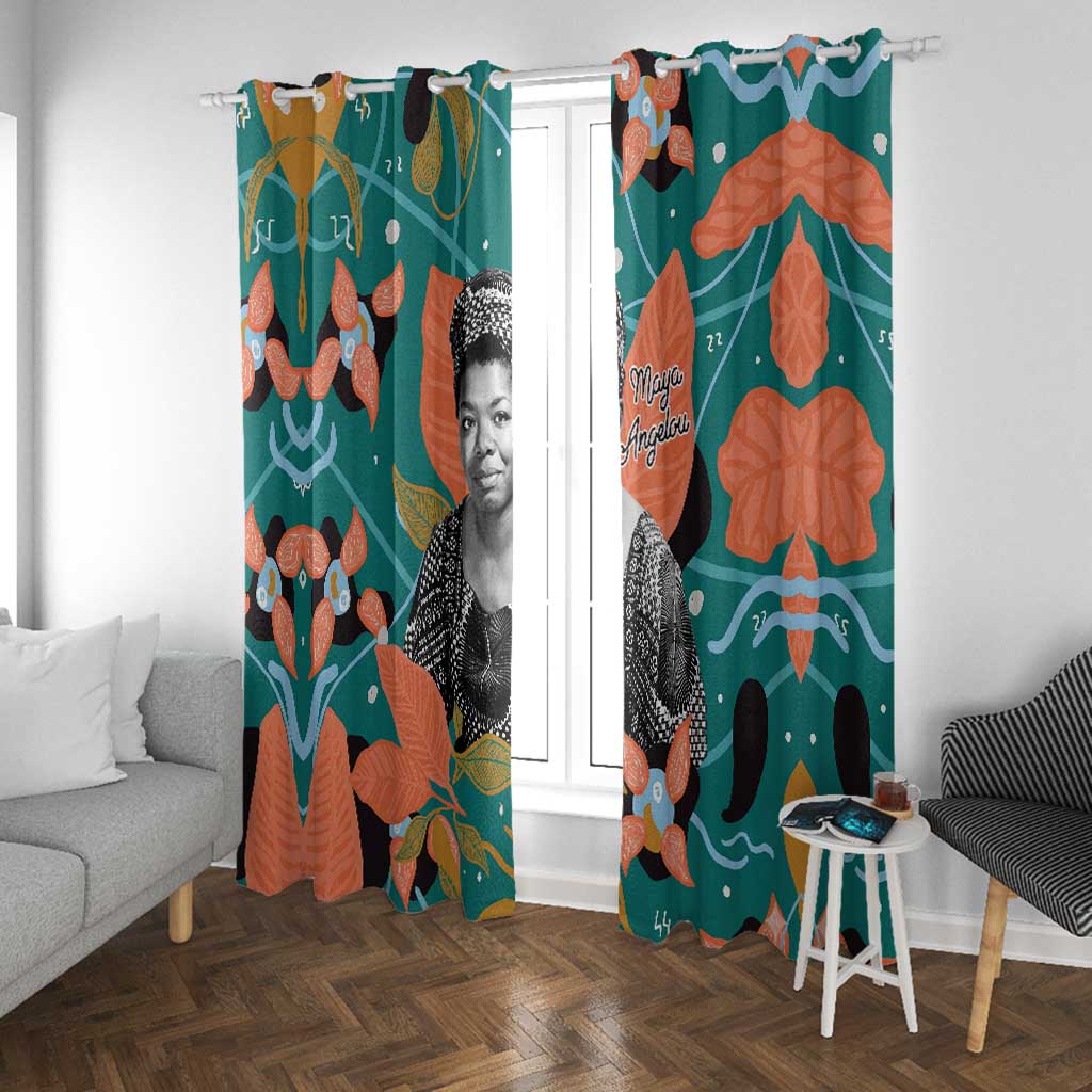 Maya Angelou Window Curtain Inspirational Quote Design Vibrant Teal and Orange Leaf Motif - African Pride