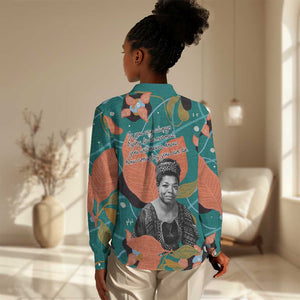 Maya Angelou Women Casual Shirt Inspirational Quote Design Vibrant Teal and Orange Leaf Motif - African Pride