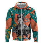 Maya Angelou Zip Hoodie Inspirational Quote Design Vibrant Teal and Orange Leaf Motif - African Pride