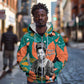 Maya Angelou Zip Hoodie Inspirational Quote Design Vibrant Teal and Orange Leaf Motif - African Pride