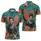 Maya Angelou Zipper Polo Shirt Inspirational Quote Design Vibrant Teal and Orange Leaf Motif - African Pride