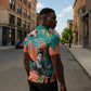 Maya Angelou Zipper Polo Shirt Inspirational Quote Design Vibrant Teal and Orange Leaf Motif - African Pride