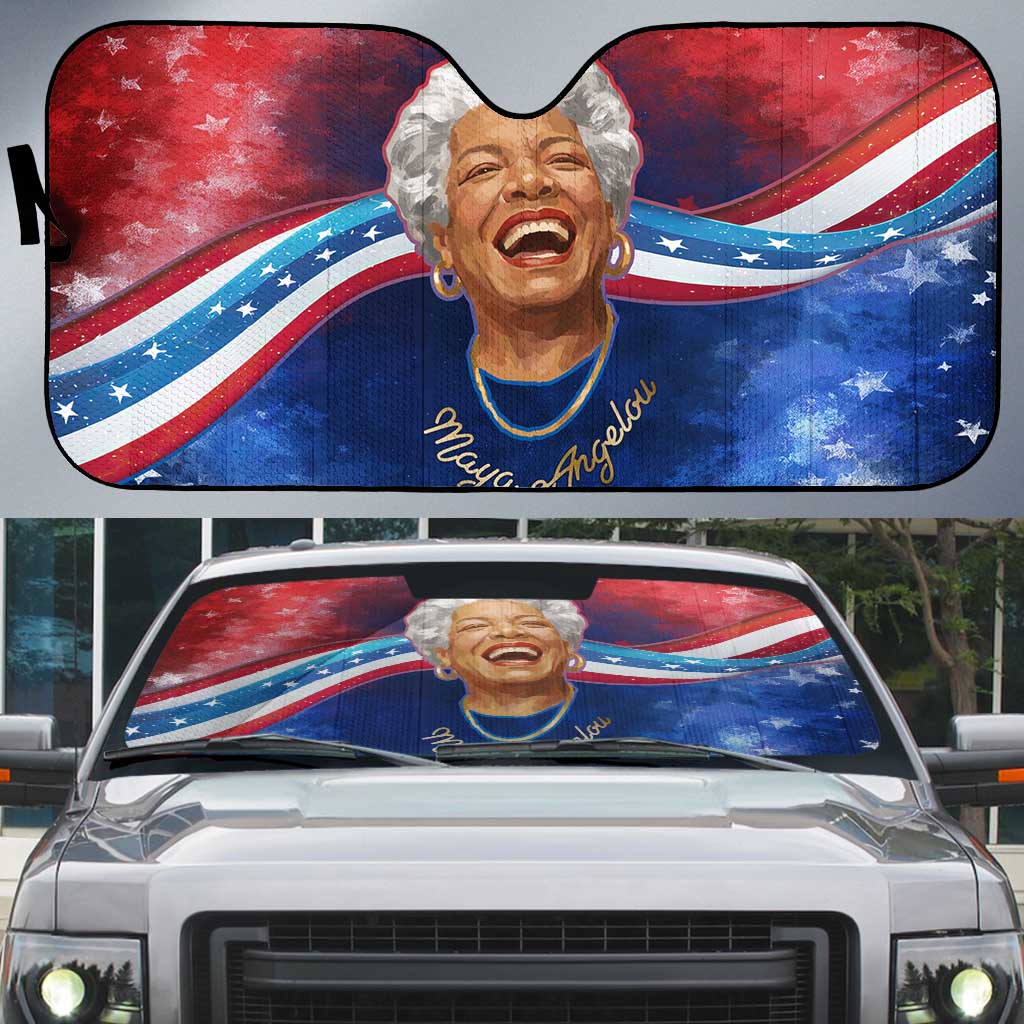 Maya Angelou Auto Sun Shade Inspirational Life Mission Quote Celebration of Joy Passion and Compassion - African Pride