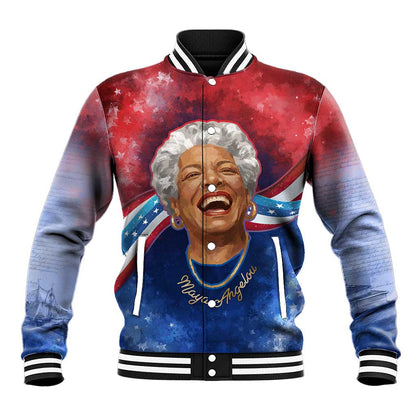 Maya Angelou Baseball Jacket Inspirational Life Mission Quote Celebration of Joy Passion and Compassion - African Pride