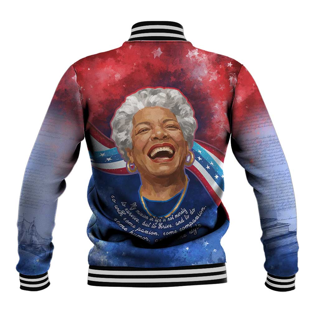 Maya Angelou Baseball Jacket Inspirational Life Mission Quote Celebration of Joy Passion and Compassion - African Pride