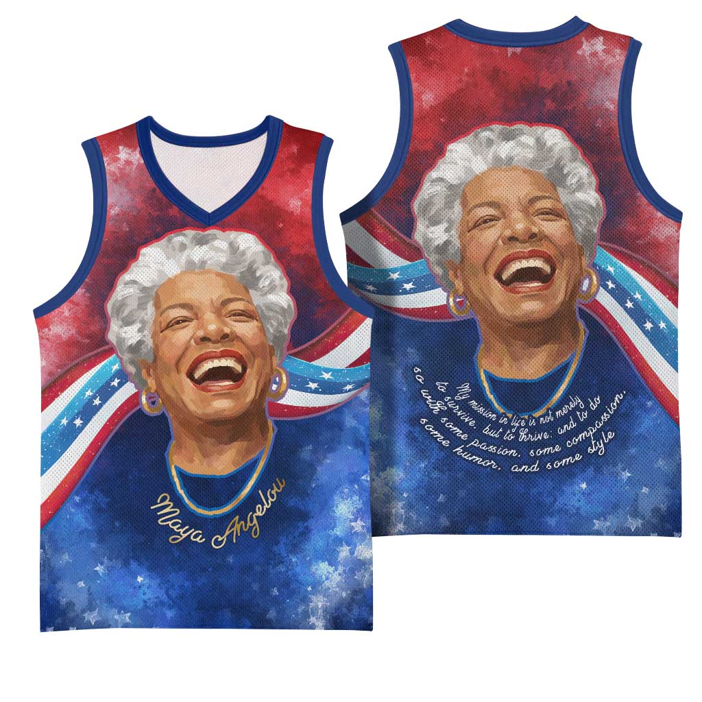 Maya Angelou Basketball Jersey Inspirational Life Mission Quote Celebration of Joy Passion and Compassion - African Pride