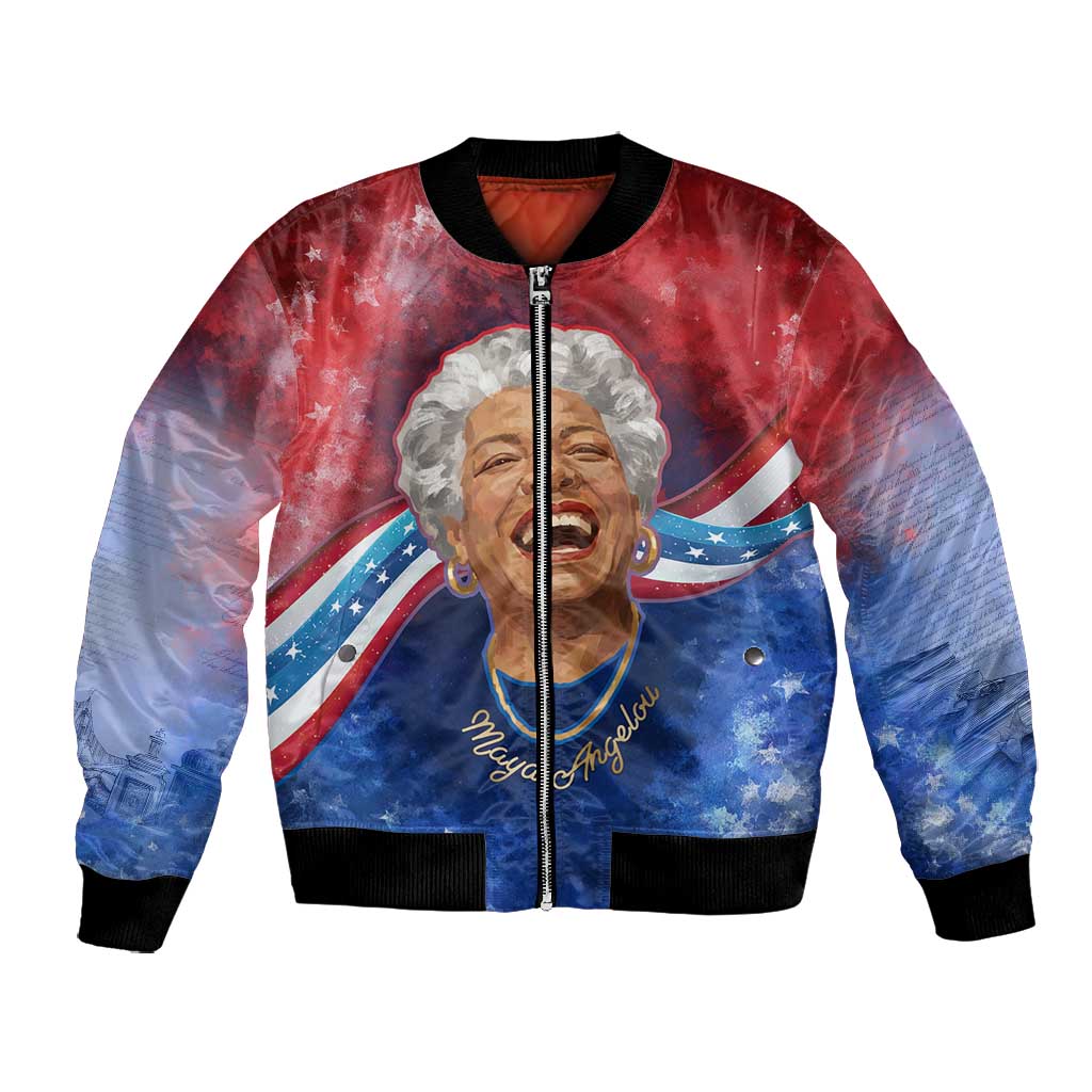 Maya Angelou Bomber Jacket Inspirational Life Mission Quote Celebration of Joy Passion and Compassion - African Pride