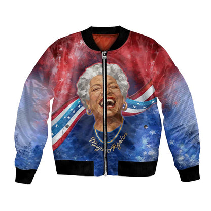 Maya Angelou Bomber Jacket Inspirational Life Mission Quote Celebration of Joy Passion and Compassion - African Pride