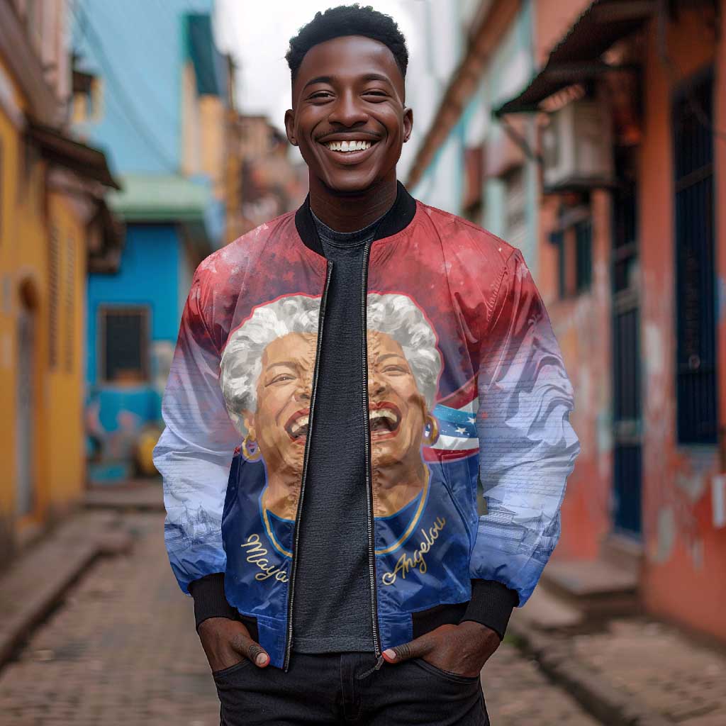 Maya Angelou Bomber Jacket Inspirational Life Mission Quote Celebration of Joy Passion and Compassion - African Pride