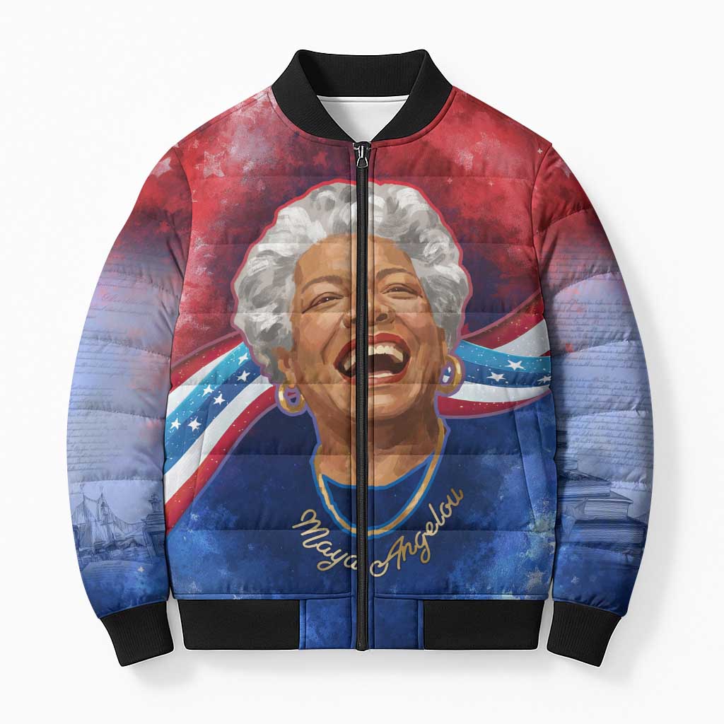 Maya Angelou Bomber Puffer Jacket Inspirational Life Mission Quote Celebration of Joy Passion and Compassion - African Pride