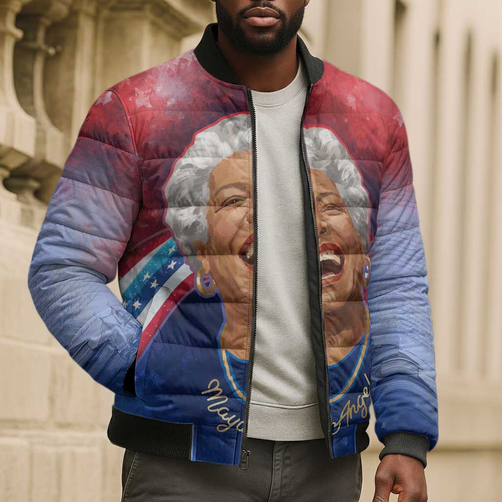 Maya Angelou Bomber Puffer Jacket Inspirational Life Mission Quote Celebration of Joy Passion and Compassion - African Pride