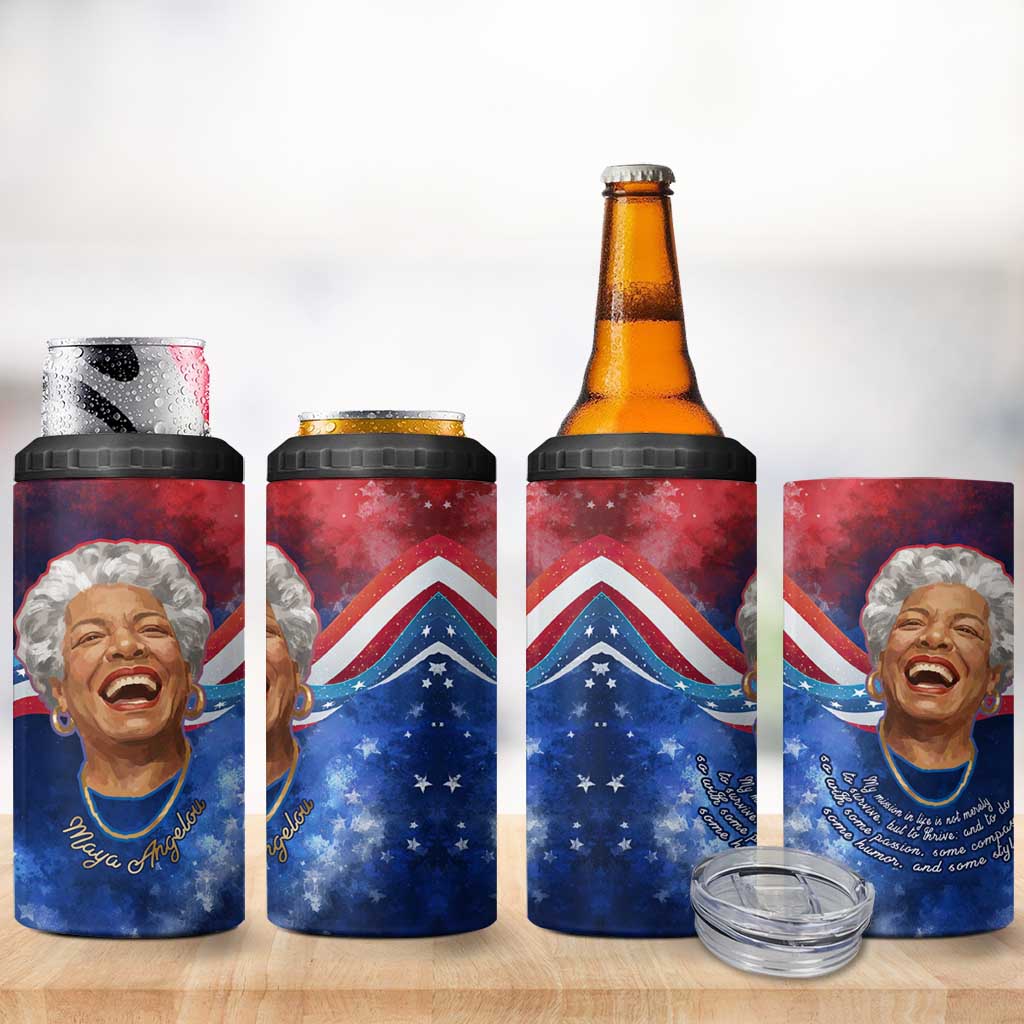 Maya Angelou 4 in 1 Can Cooler Tumbler Inspirational Life Mission Quote Celebration of Joy Passion and Compassion - African Pride