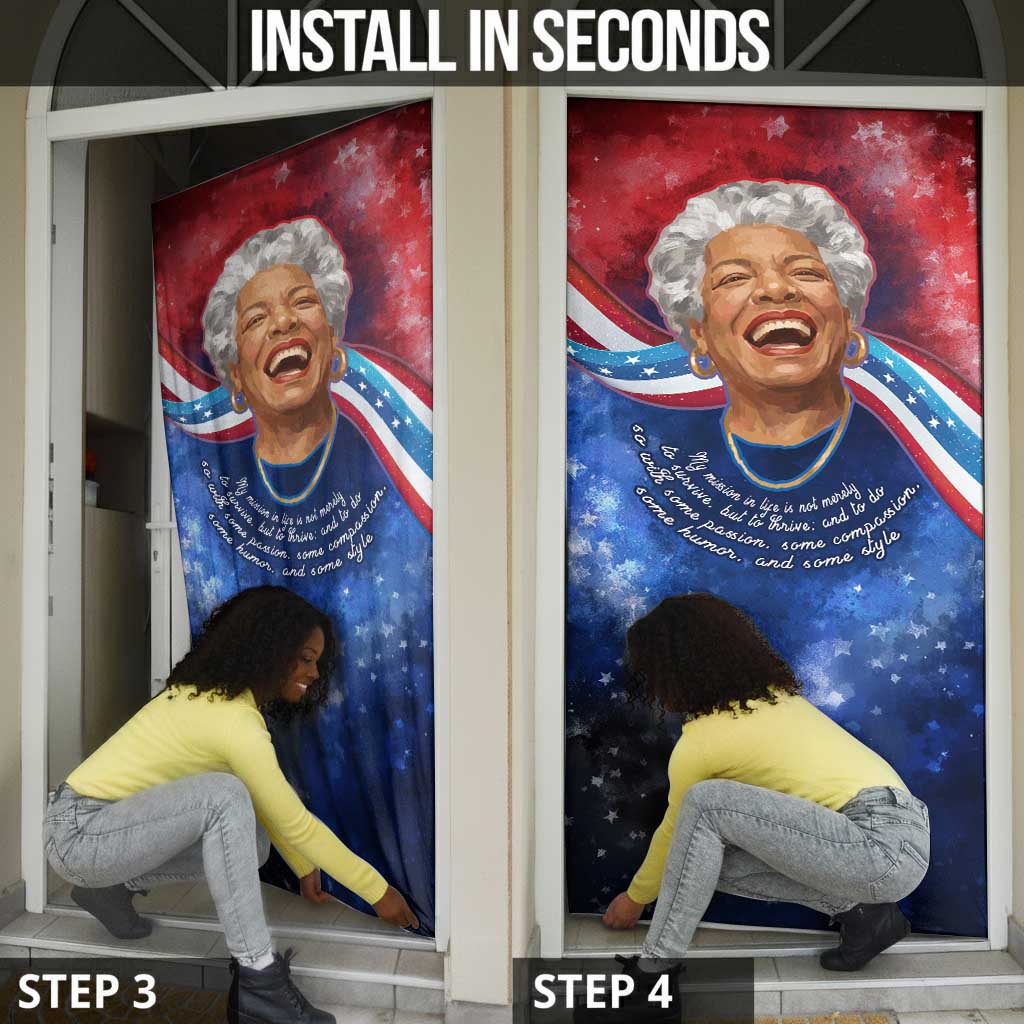 Maya Angelou Door Cover Inspirational Life Mission Quote Celebration of Joy Passion and Compassion - African Pride