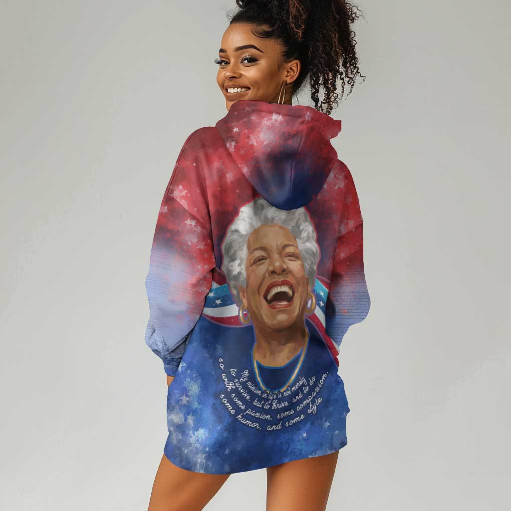 Maya Angelou Hoodie Dress Inspirational Life Mission Quote Celebration of Joy Passion and Compassion - African Pride