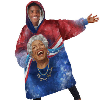 Maya Angelou Kid Wearable Blanket Hoodie Inspirational Life Mission Quote Celebration of Joy Passion and Compassion - African Pride