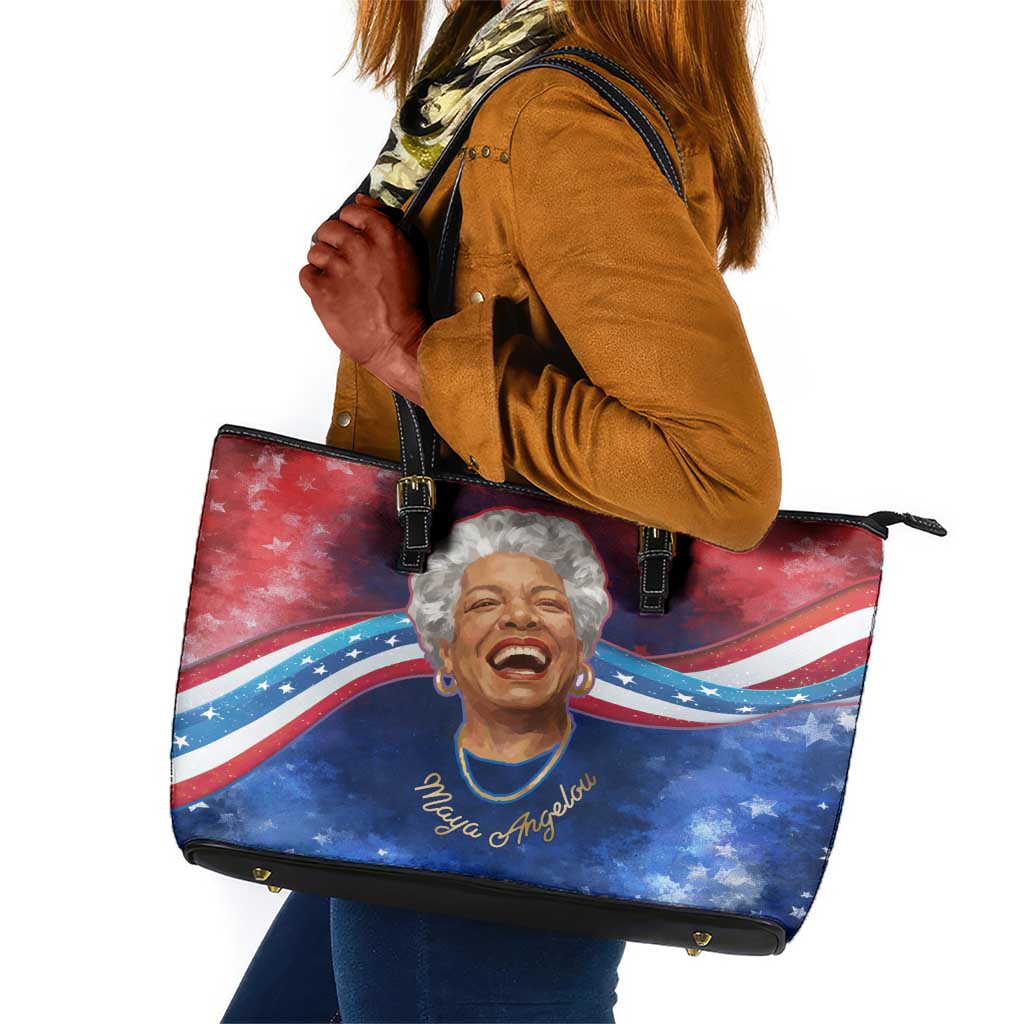 Maya Angelou Leather Tote Bag Inspirational Life Mission Quote Celebration of Joy Passion and Compassion - African Pride