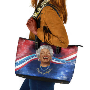 Maya Angelou Leather Tote Bag Inspirational Life Mission Quote Celebration of Joy Passion and Compassion - African Pride