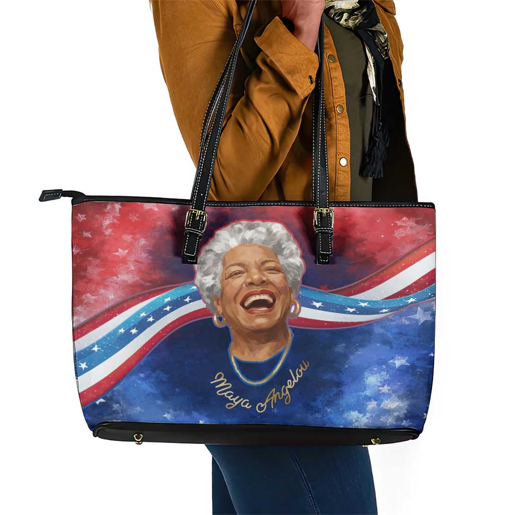 Maya Angelou Leather Tote Bag Inspirational Life Mission Quote Celebration of Joy Passion and Compassion - African Pride