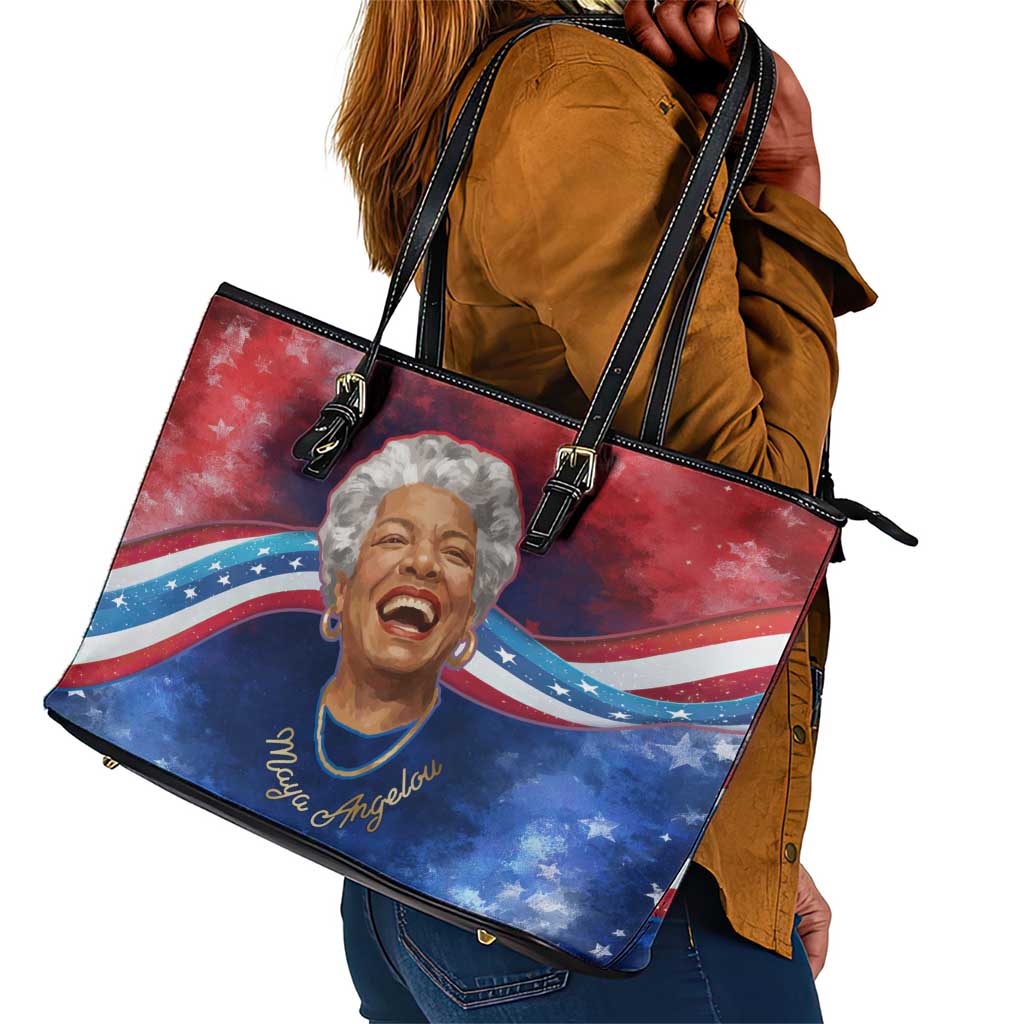Maya Angelou Leather Tote Bag Inspirational Life Mission Quote Celebration of Joy Passion and Compassion - African Pride