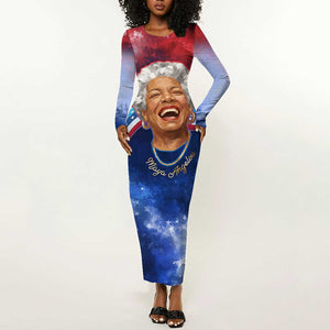 Maya Angelou Long Sleeve Bodycon Dress Inspirational Life Mission Quote Celebration of Joy Passion and Compassion - African Pride