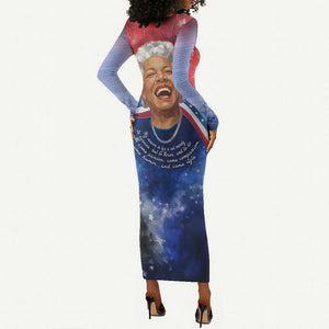 Maya Angelou Long Sleeve Bodycon Dress Inspirational Life Mission Quote Celebration of Joy Passion and Compassion - African Pride