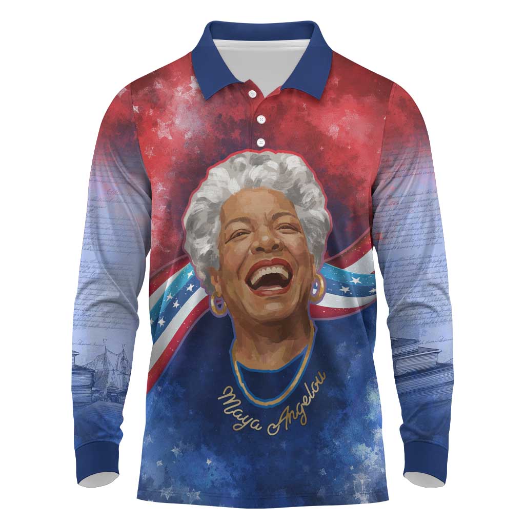 Maya Angelou Long Sleeve Polo Shirt Inspirational Life Mission Quote Celebration of Joy Passion and Compassion - African Pride
