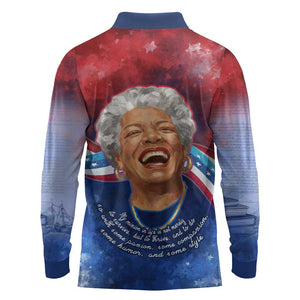 Maya Angelou Long Sleeve Polo Shirt Inspirational Life Mission Quote Celebration of Joy Passion and Compassion - African Pride