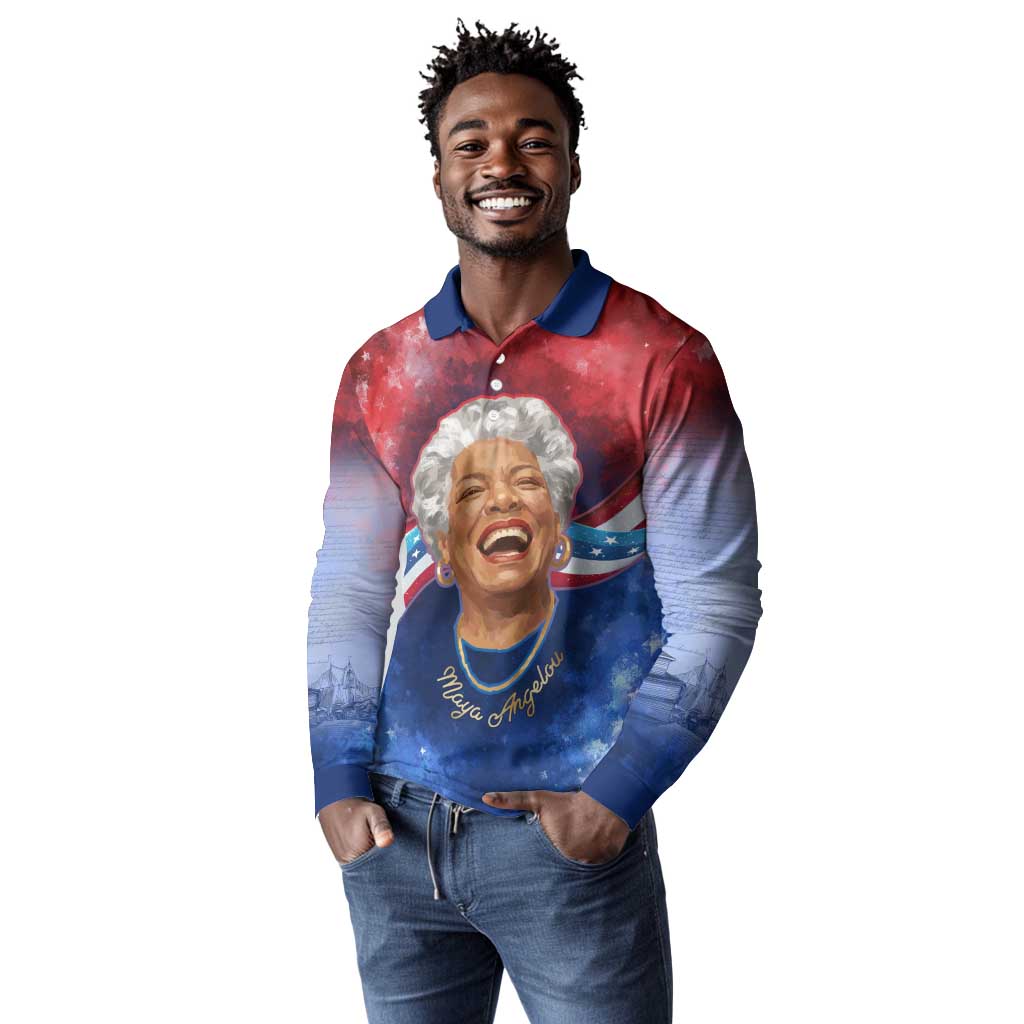 Maya Angelou Long Sleeve Polo Shirt Inspirational Life Mission Quote Celebration of Joy Passion and Compassion - African Pride