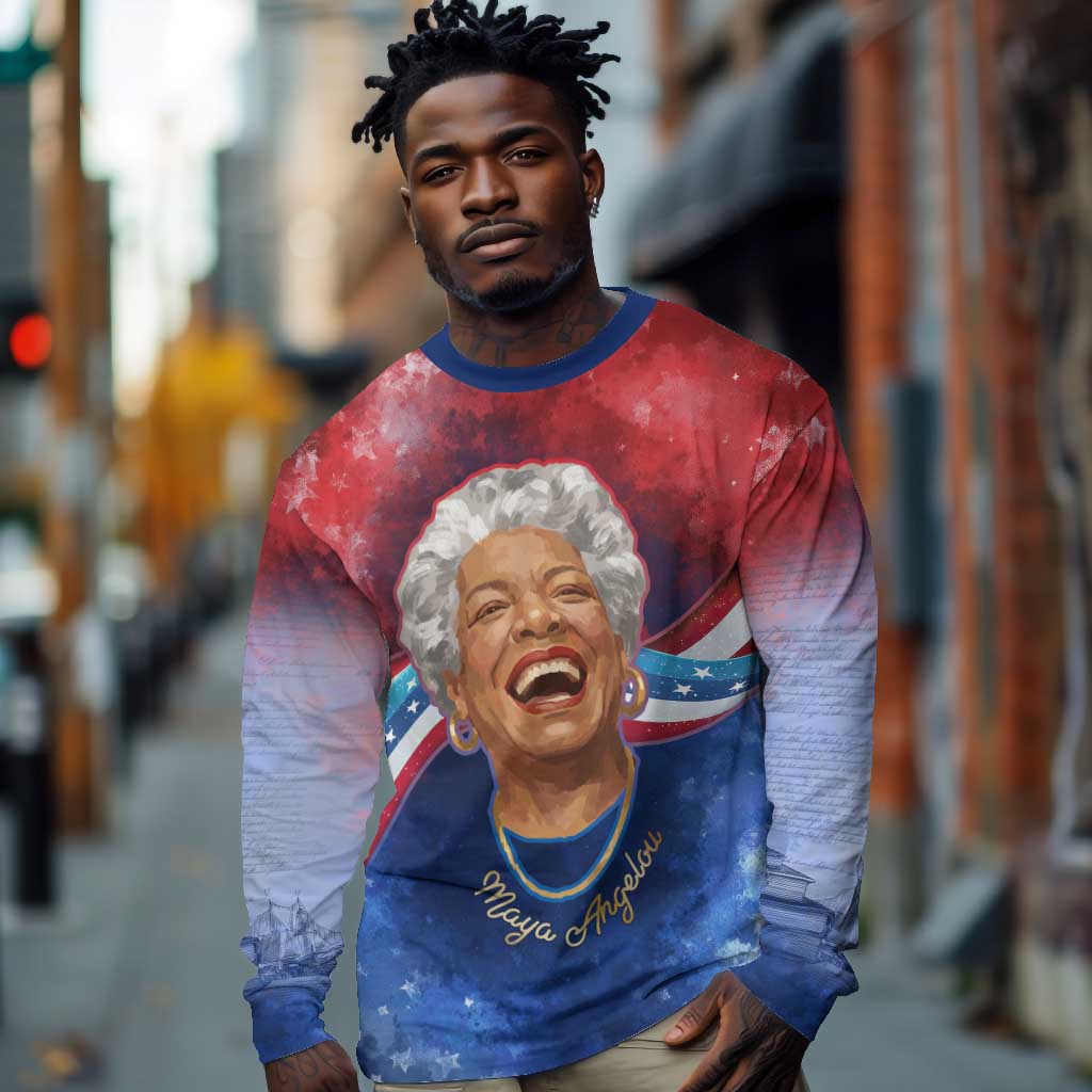 Maya Angelou Long Sleeve Shirt Inspirational Life Mission Quote Celebration of Joy Passion and Compassion - African Pride