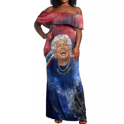 Maya Angelou Off Shoulder Maxi Dress Inspirational Life Mission Quote Celebration of Joy Passion and Compassion - African Pride