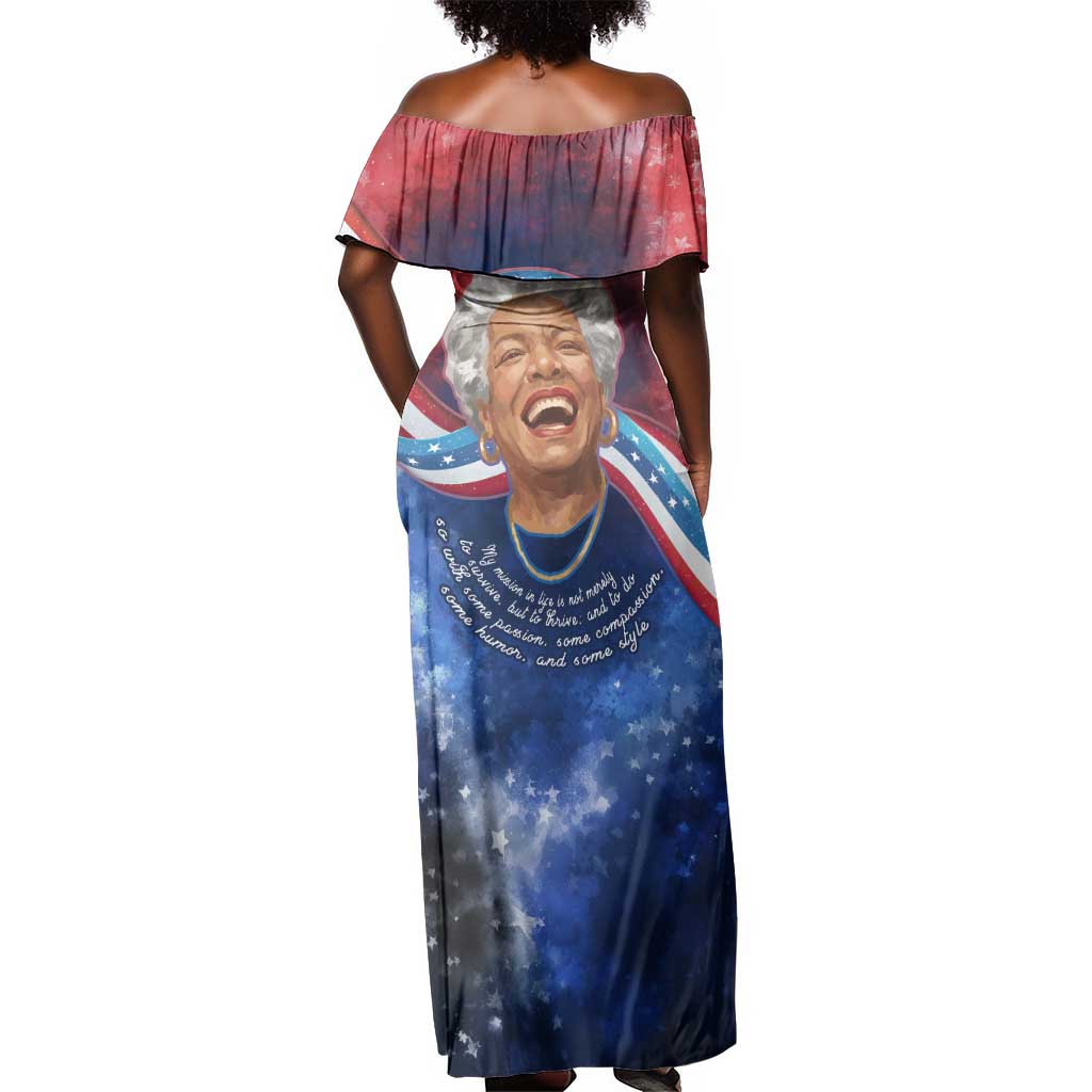Maya Angelou Off Shoulder Maxi Dress Inspirational Life Mission Quote Celebration of Joy Passion and Compassion - African Pride