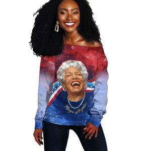 Maya Angelou Off Shoulder Sweater Inspirational Life Mission Quote Celebration of Joy Passion and Compassion - African Pride