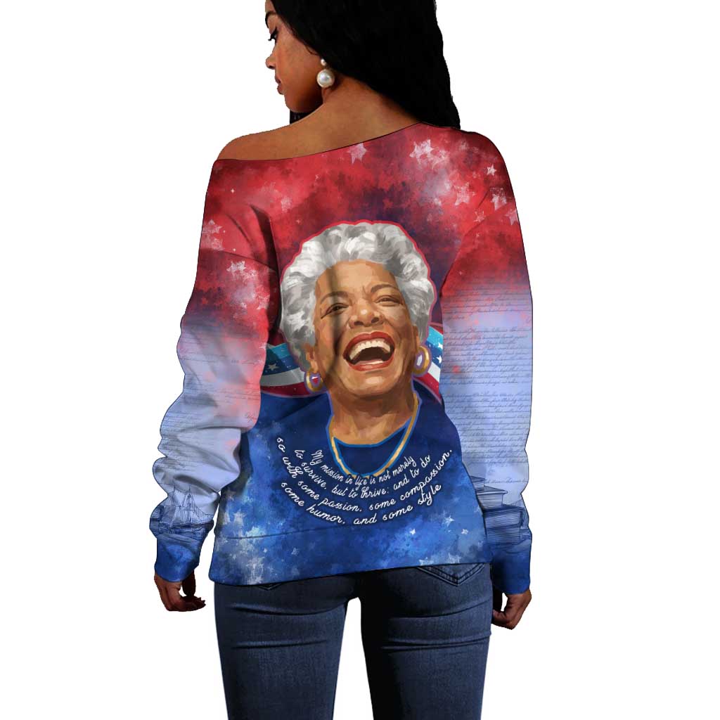 Maya Angelou Off Shoulder Sweater Inspirational Life Mission Quote Celebration of Joy Passion and Compassion - African Pride