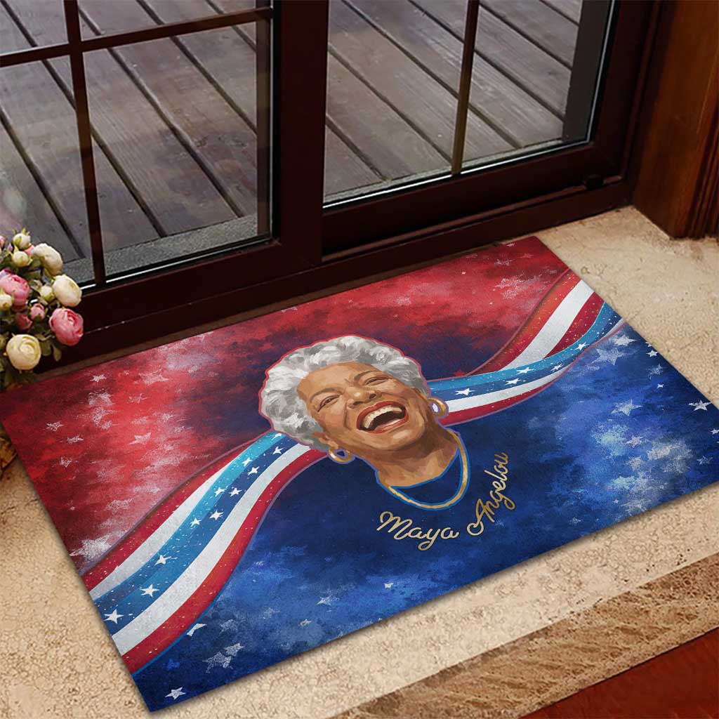 Maya Angelou Rubber Doormat Inspirational Life Mission Quote Celebration of Joy Passion and Compassion - African Pride