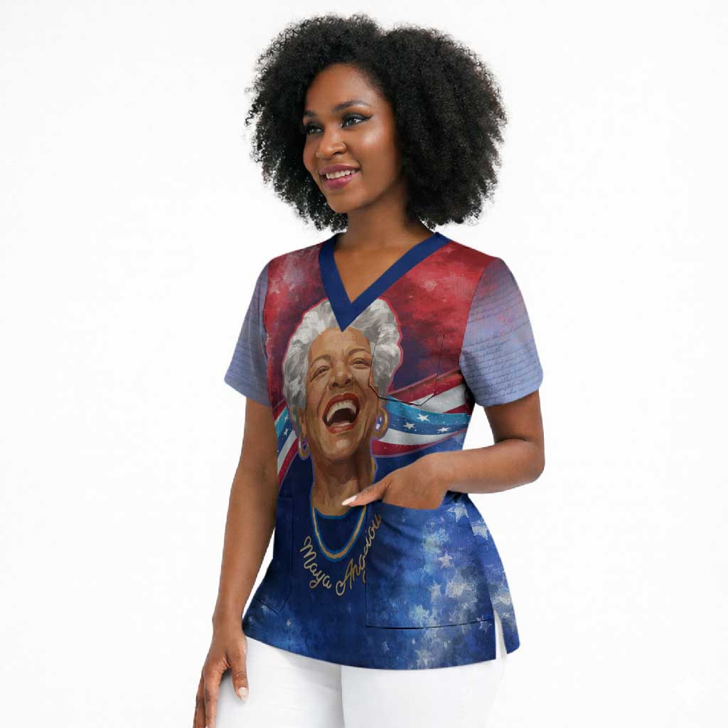 Maya Angelou Scrub Top Inspirational Life Mission Quote Celebration of Joy Passion and Compassion - African Pride