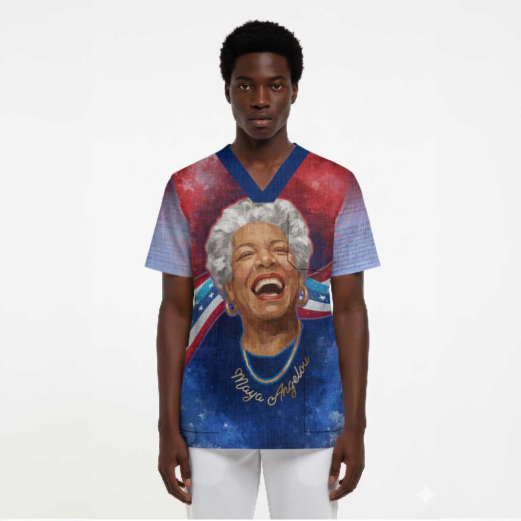 Maya Angelou Scrub Top Inspirational Life Mission Quote Celebration of Joy Passion and Compassion - African Pride