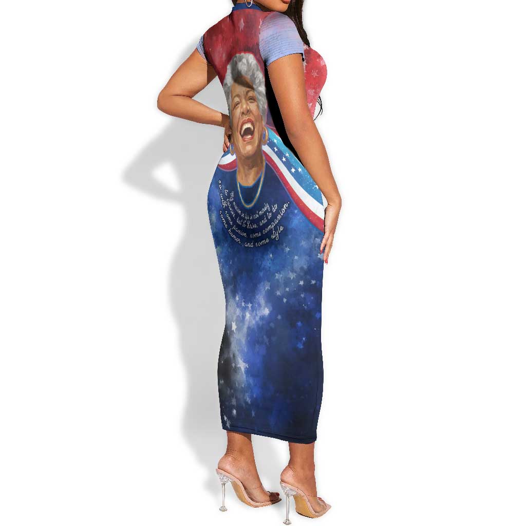 Maya Angelou Short Sleeve Bodycon Dress Inspirational Life Mission Quote Celebration of Joy Passion and Compassion - African Pride