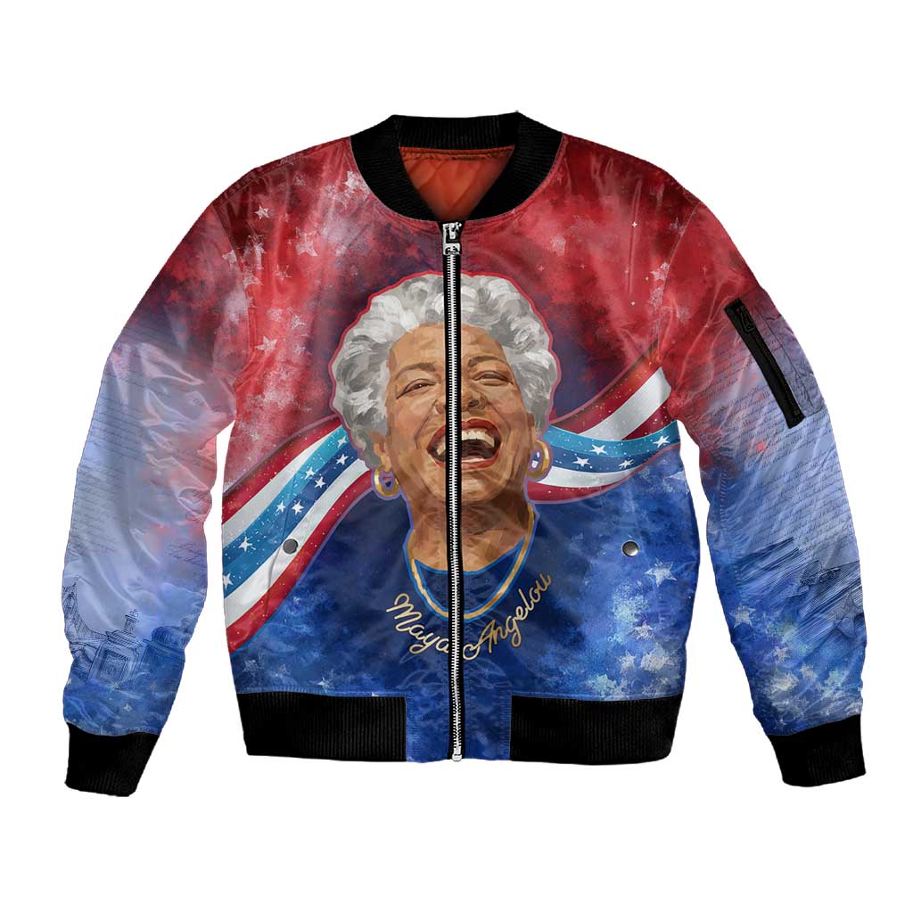 Maya Angelou Sleeve Zip Bomber Jacket Inspirational Life Mission Quote Celebration of Joy Passion and Compassion - African Pride