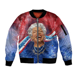 Maya Angelou Sleeve Zip Bomber Jacket Inspirational Life Mission Quote Celebration of Joy Passion and Compassion - African Pride