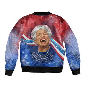 Maya Angelou Sleeve Zip Bomber Jacket Inspirational Life Mission Quote Celebration of Joy Passion and Compassion - African Pride