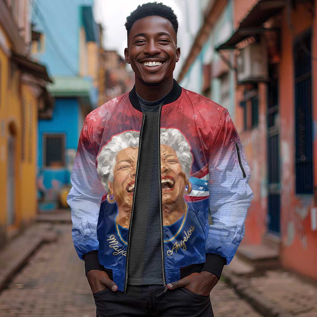 Maya Angelou Sleeve Zip Bomber Jacket Inspirational Life Mission Quote Celebration of Joy Passion and Compassion - African Pride