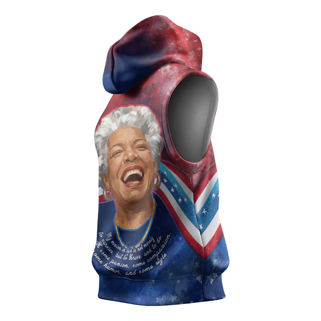 Maya Angelou Sleeveless Hoodie Inspirational Life Mission Quote Celebration of Joy Passion and Compassion - African Pride