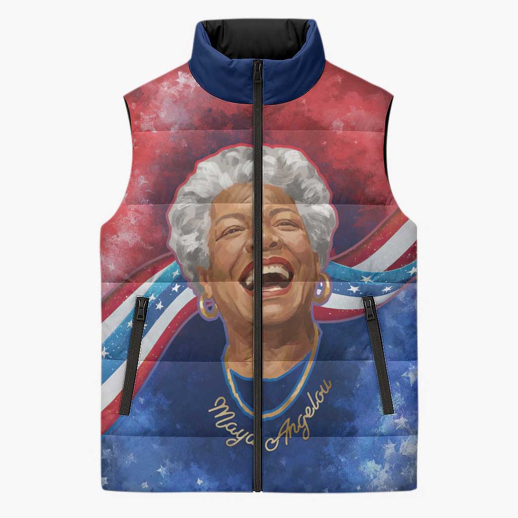 Maya Angelou Sleeveless Puffer Jacket Inspirational Life Mission Quote Celebration of Joy Passion and Compassion - African Pride