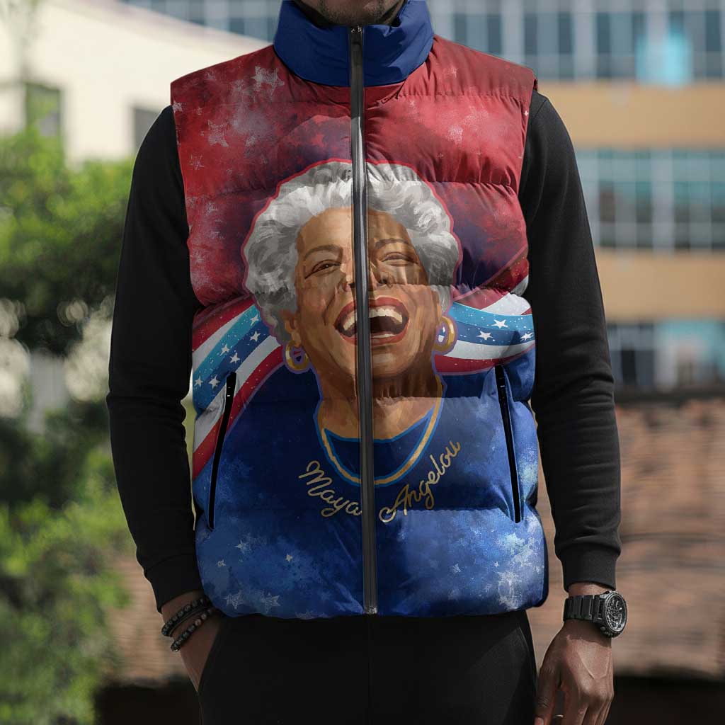Maya Angelou Sleeveless Puffer Jacket Inspirational Life Mission Quote Celebration of Joy Passion and Compassion - African Pride