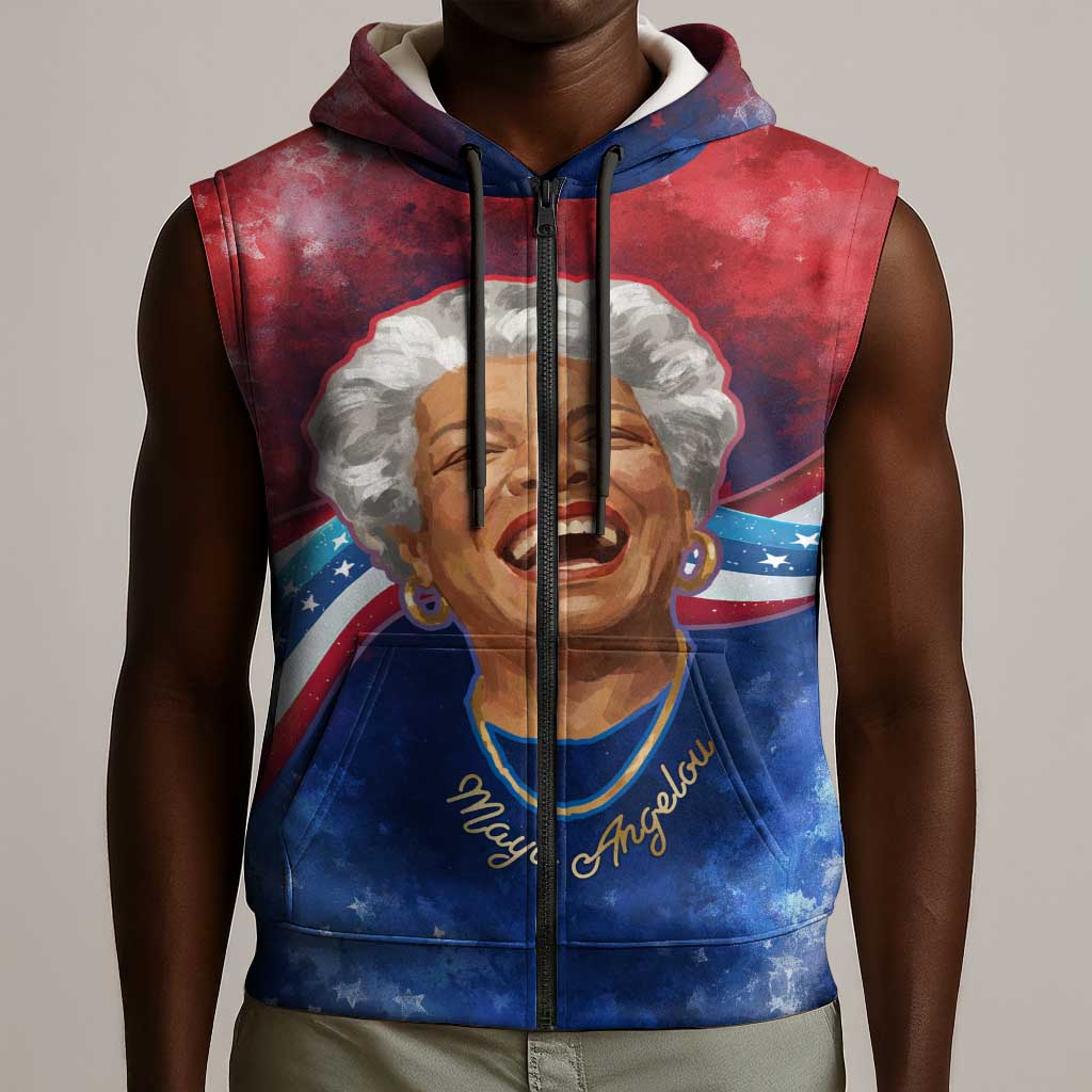 Maya Angelou Sleeveless Zip Hoodie Inspirational Life Mission Quote Celebration of Joy Passion and Compassion - African Pride