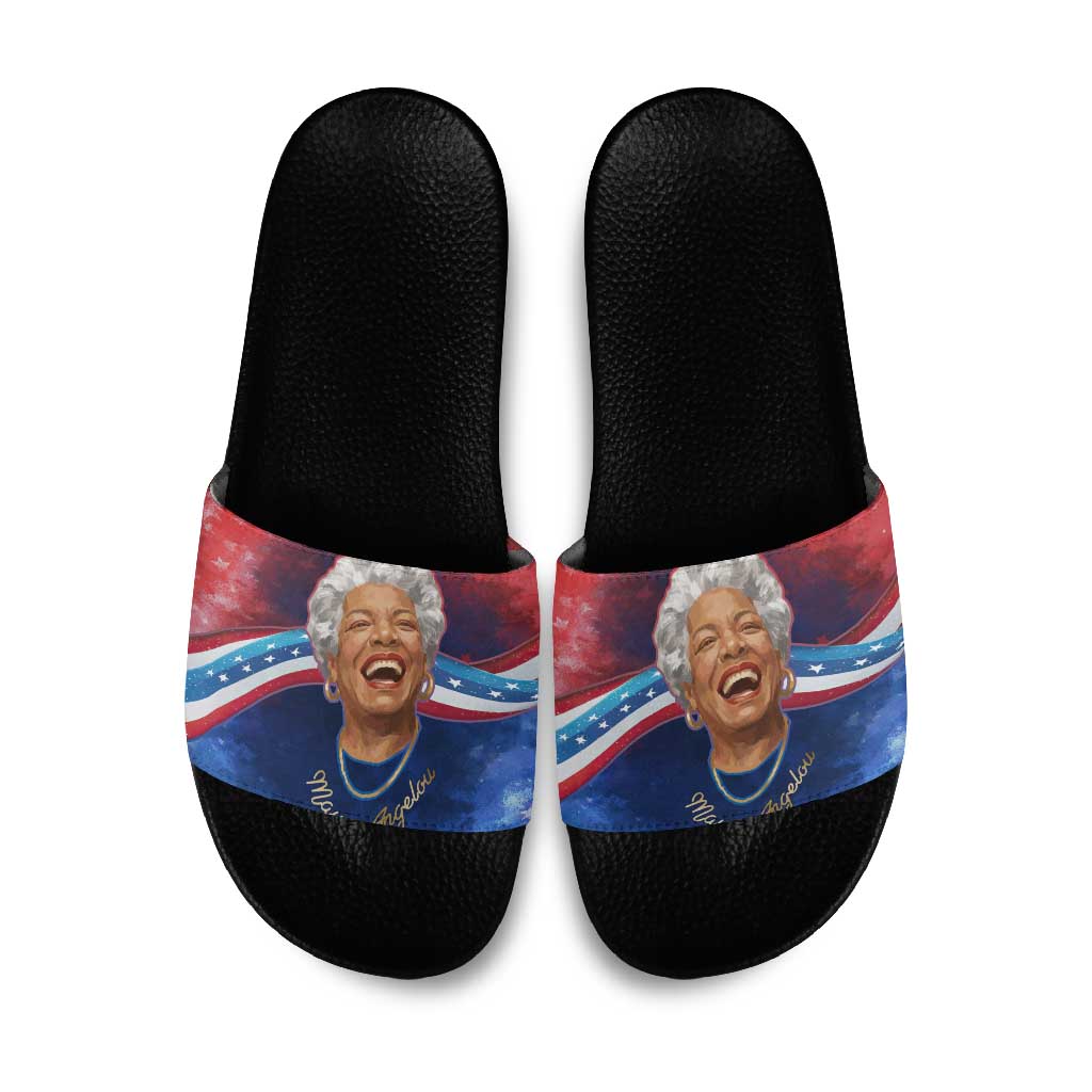 Maya Angelou Slide Sandals Inspirational Life Mission Quote Celebration of Joy Passion and Compassion - African Pride